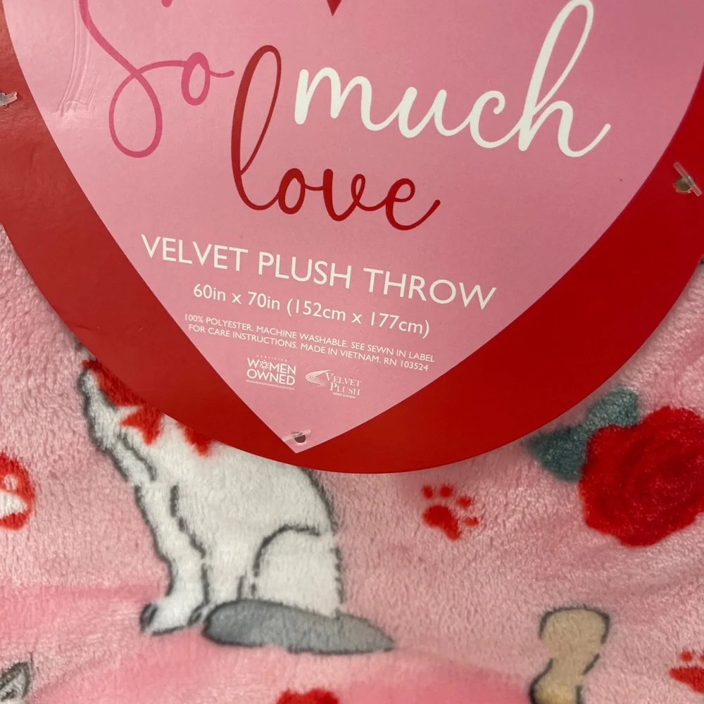 Valentine Cats Heart Balloons Siamese Tabby Pink Plush Throw blanket 60”x70” NWT